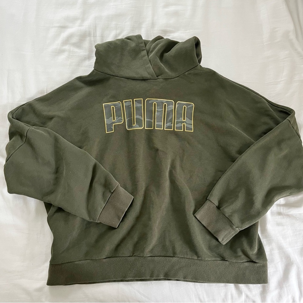Puma Khaki Green Oversized Hooded Sweatshirt